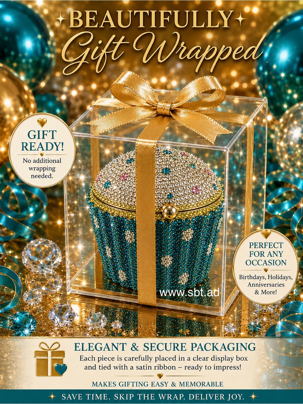 NWT Cupcake Clutch Purse Sparkling Bling Swarovski Crystal Rhinestone Bag +Gift
